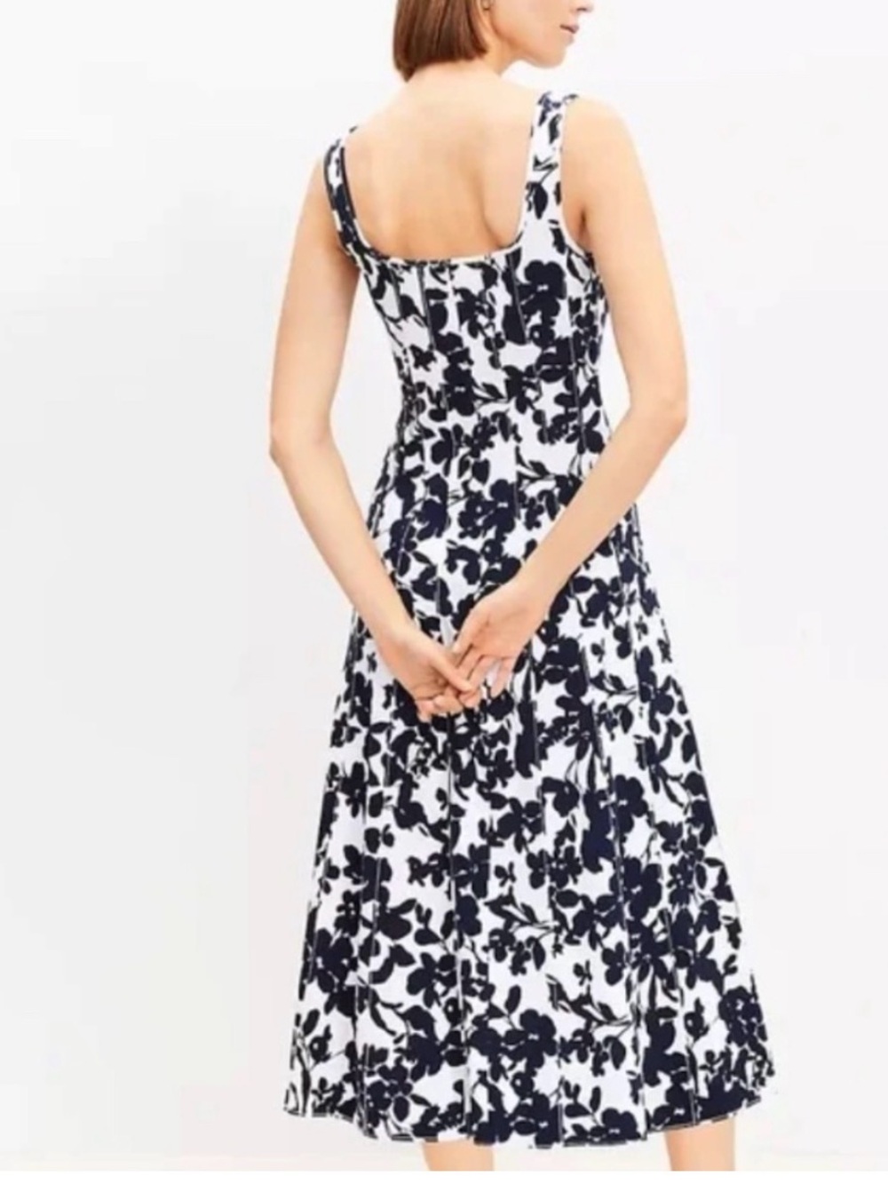 LOFT Navy & White Ponte Seamed Flared Midi Dress (Sz 14) - Picture 2 of 13